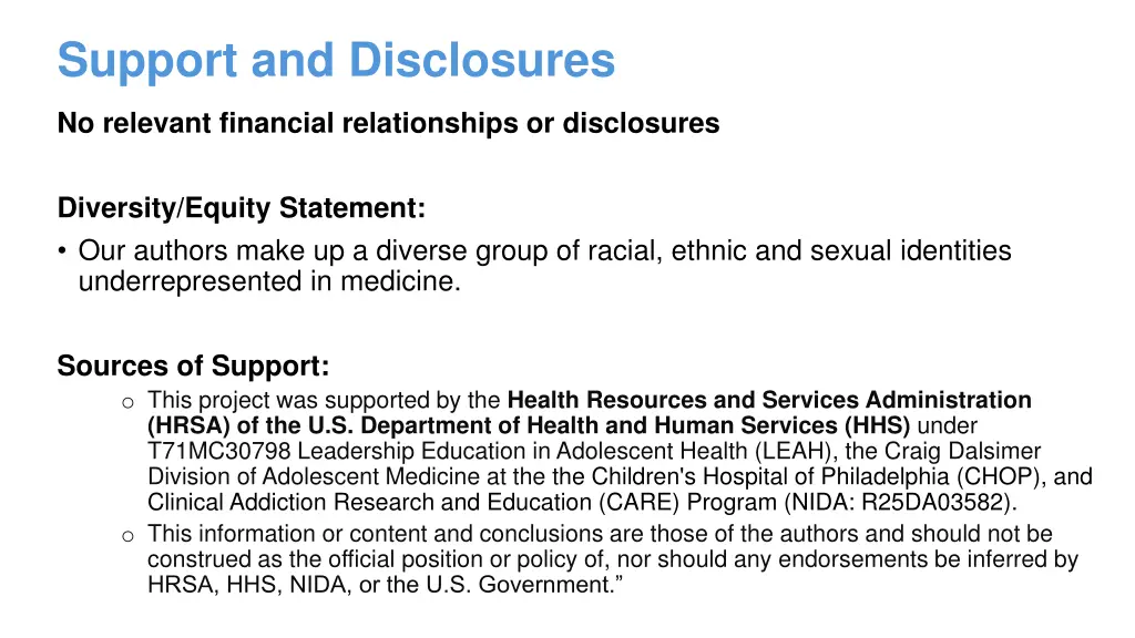 support and disclosures