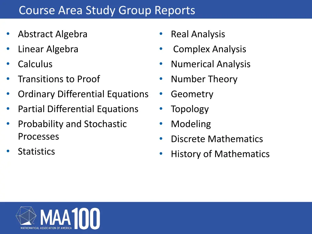 course area study group reports