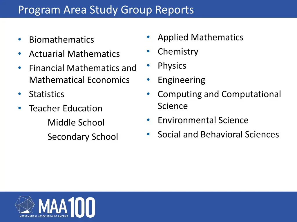 program area study group reports