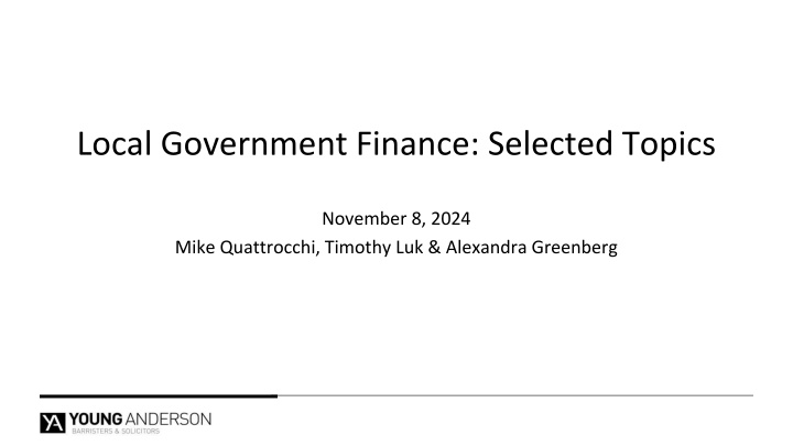 local government finance selected topics