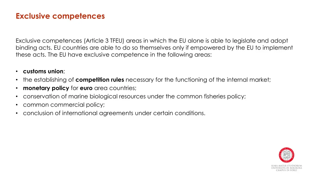 exclusive competences