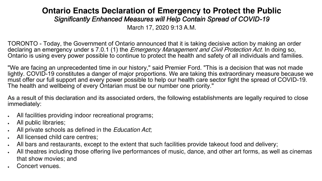 ontario enacts declaration of emergency