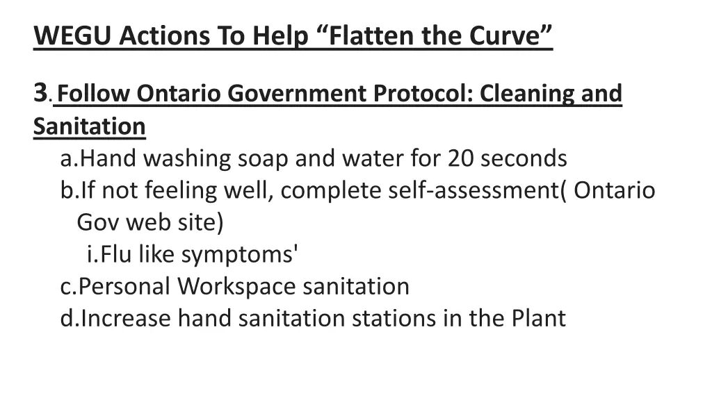 wegu actions to help flatten the curve