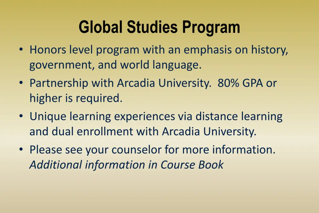 global studies program honors level program with