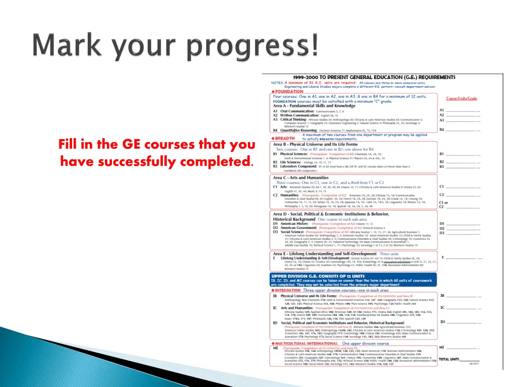 fill in the ge courses that you have successfully