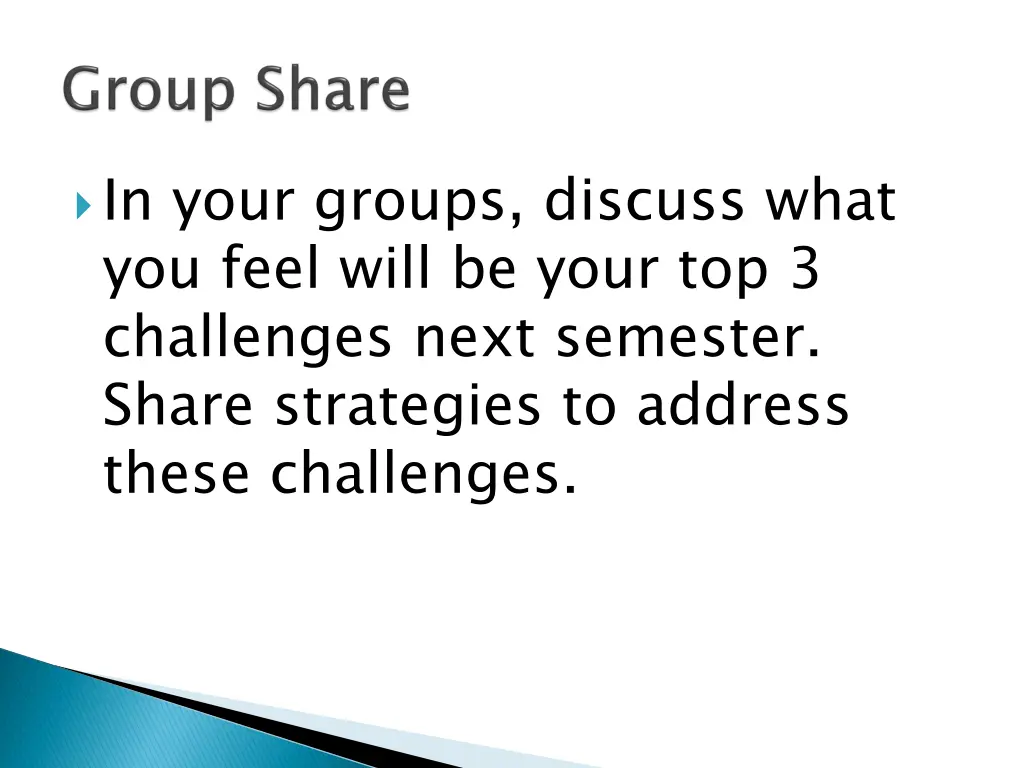 in your groups discuss what you feel will be your
