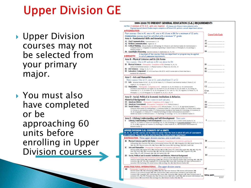 upper division courses may not be selected from