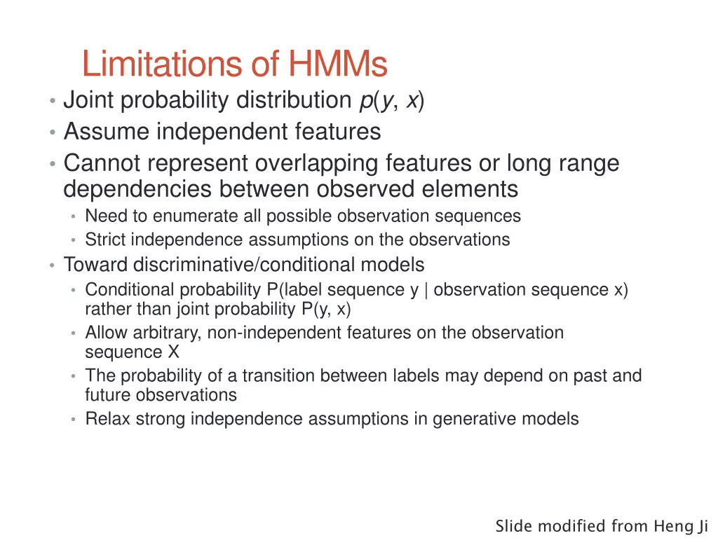limitations of hmms joint probability