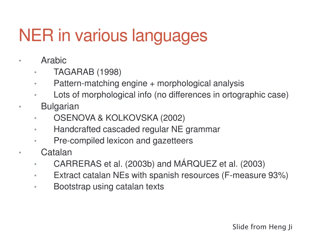 ner in various languages