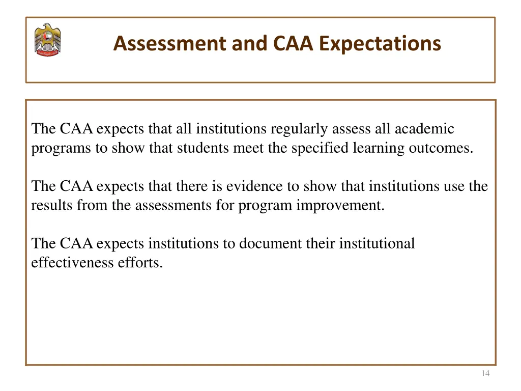 assessment and caa expectations
