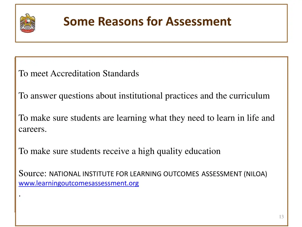 some reasons for assessment