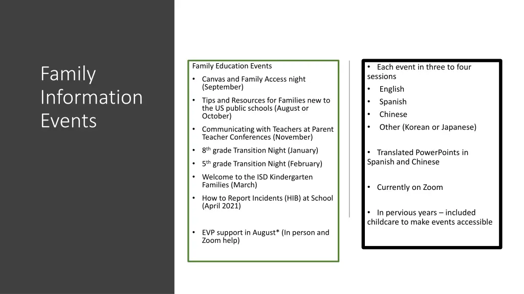 each event in three to four sessions english