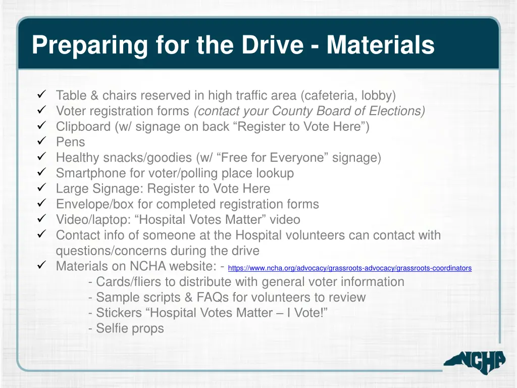 preparing for the drive materials