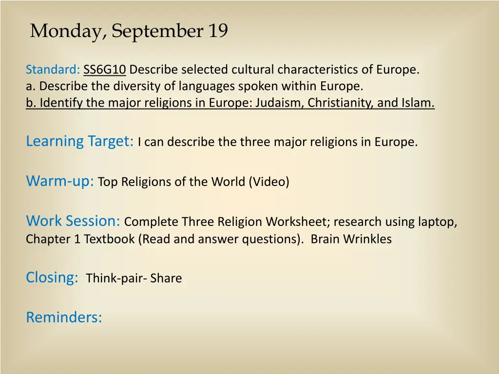 monday september 19