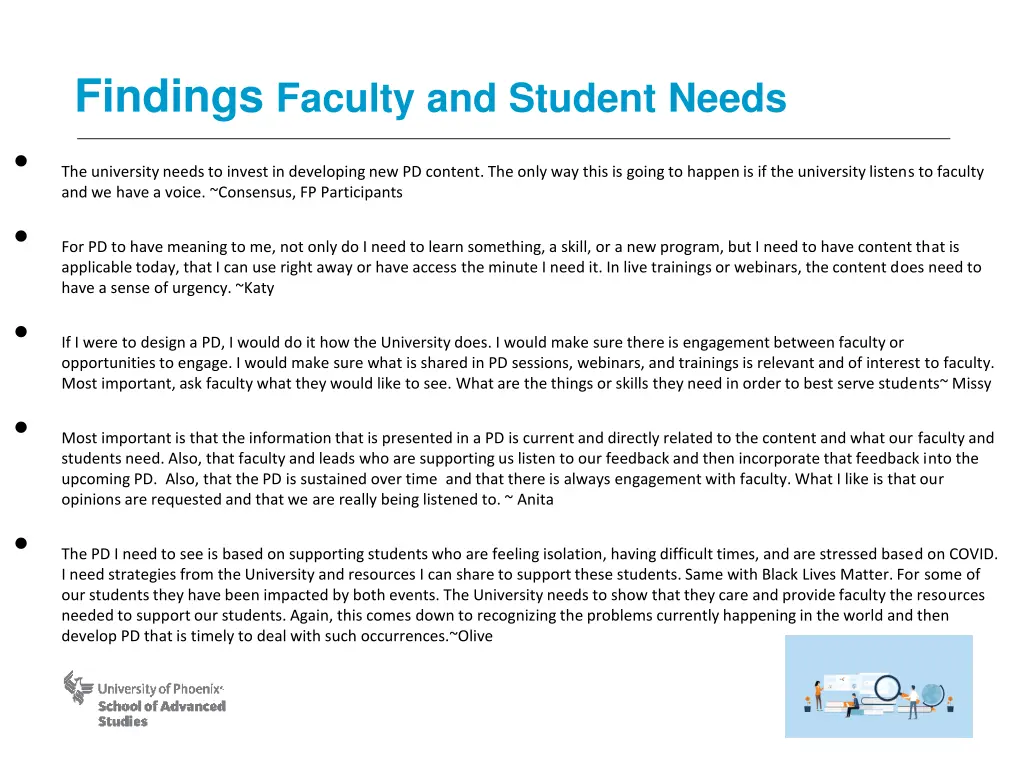 findings faculty and student needs