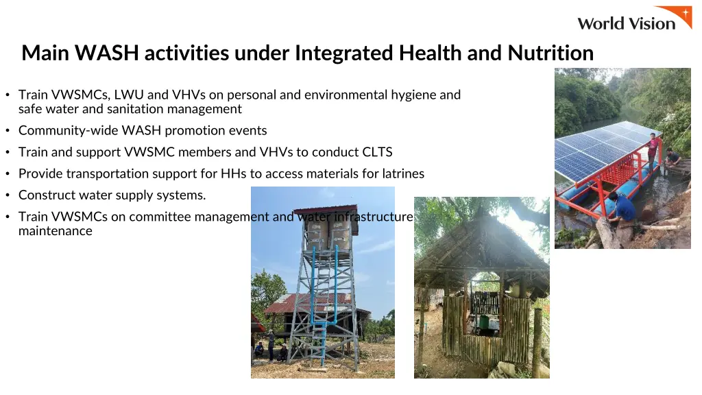 main wash activities under integrated health