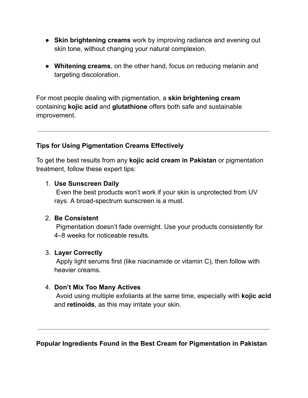 skin brightening creams work by improving