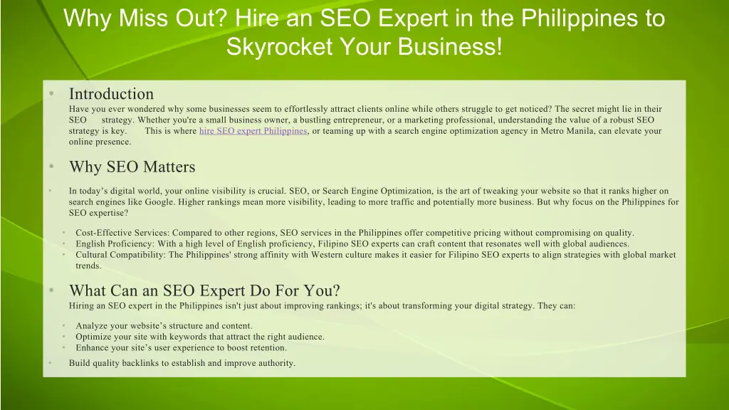why miss out hire an seo expert