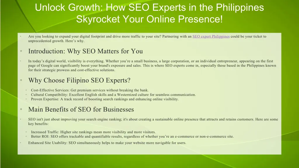 unlock growth how seo experts in the philippines