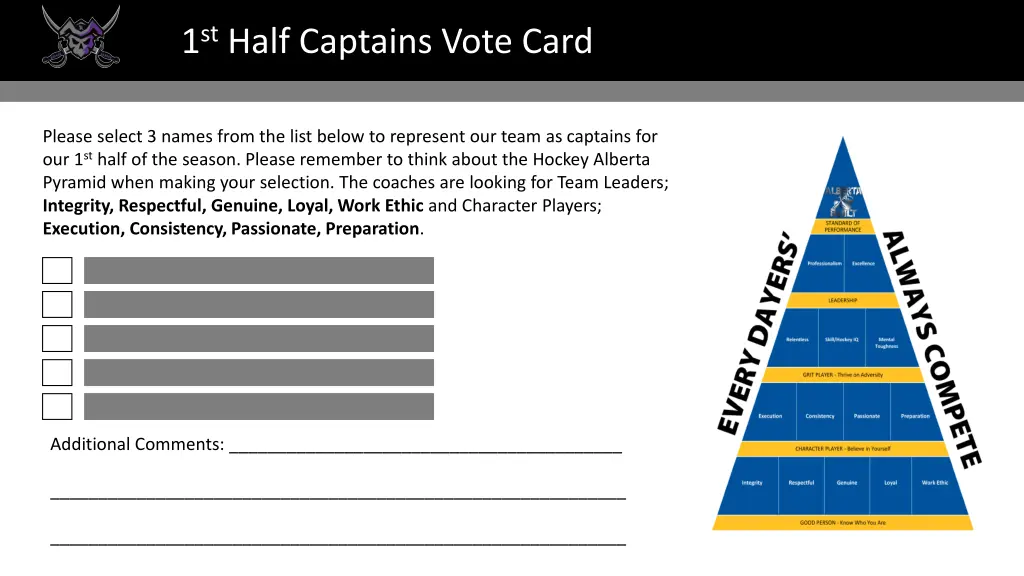 1 st half captains vote card