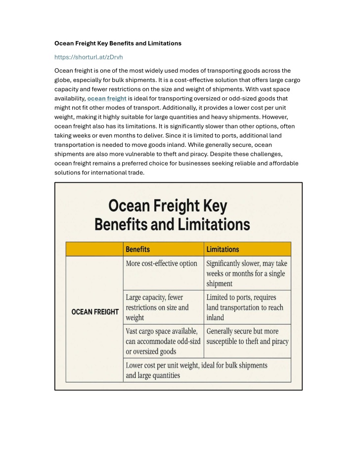 ocean freight key benefits and limitations