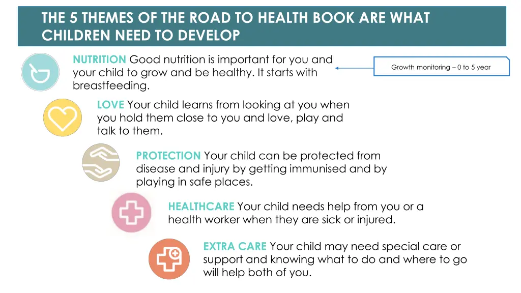 the 5 themes of the road to health book are what