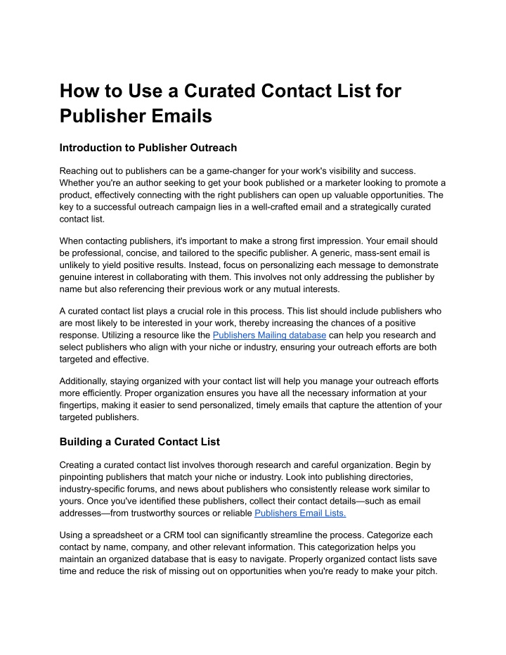 how to use a curated contact list for publisher