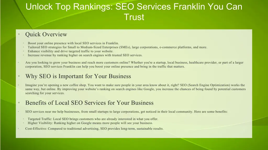 unlock top rankings seo services franklin