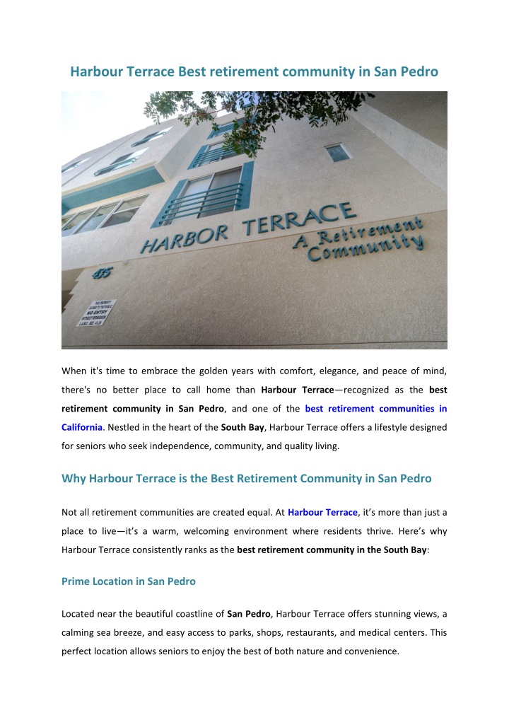 harbour terrace best retirement community