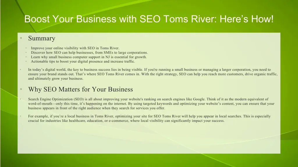 boost your business with seo toms river here s how