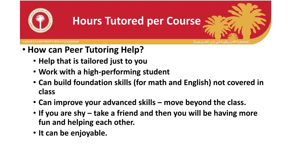 hours tutored per course