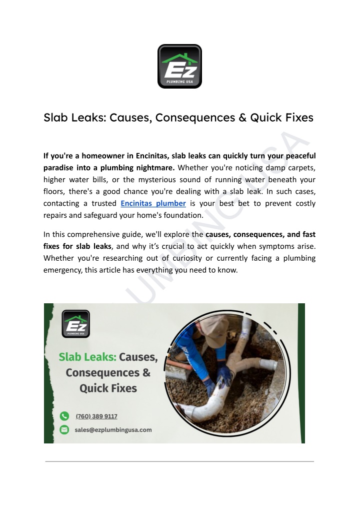 slab leaks causes consequences quick fixes
