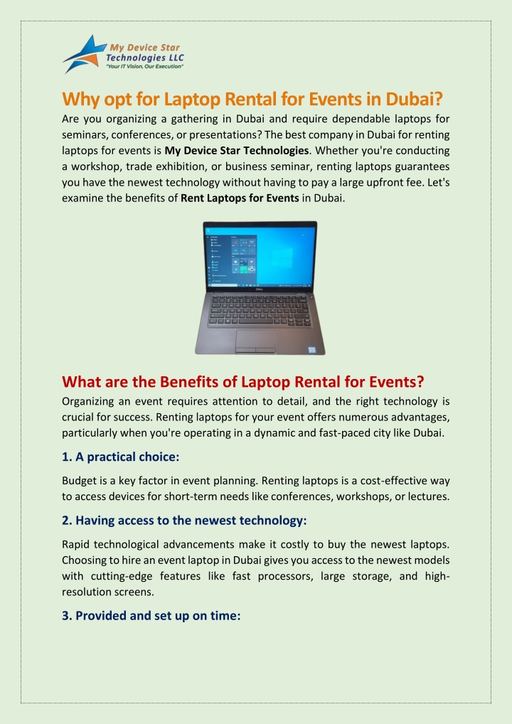 why opt for laptop rental for events in dubai