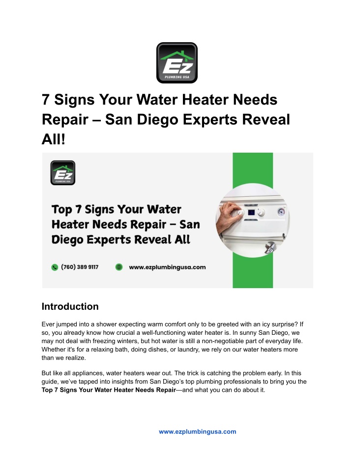 7 signs your water heater needs repair san diego