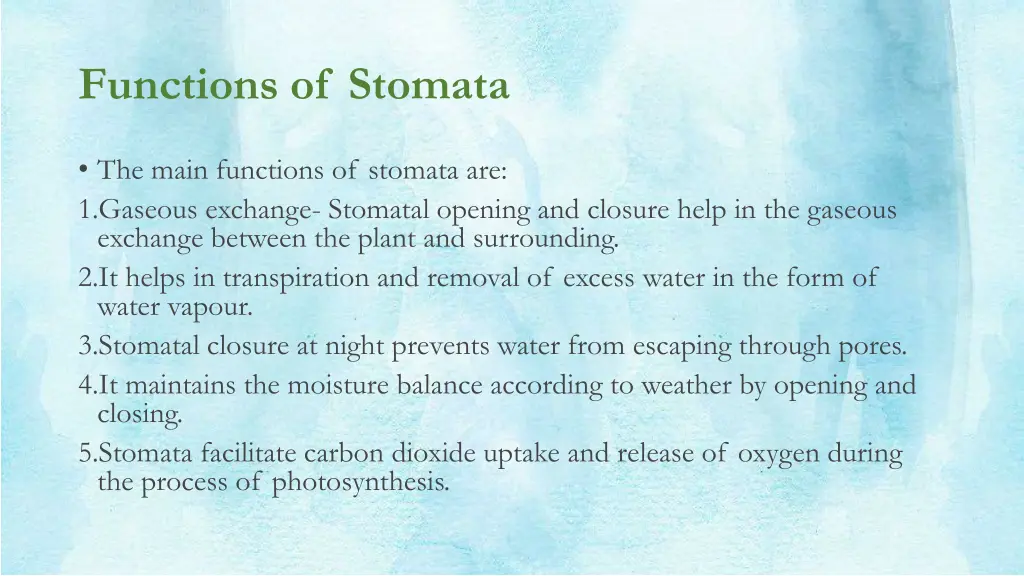 functions of stomata