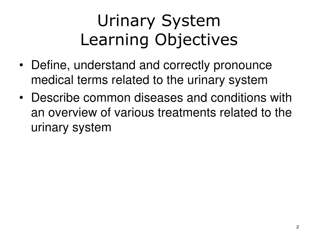urinary system learning objectives