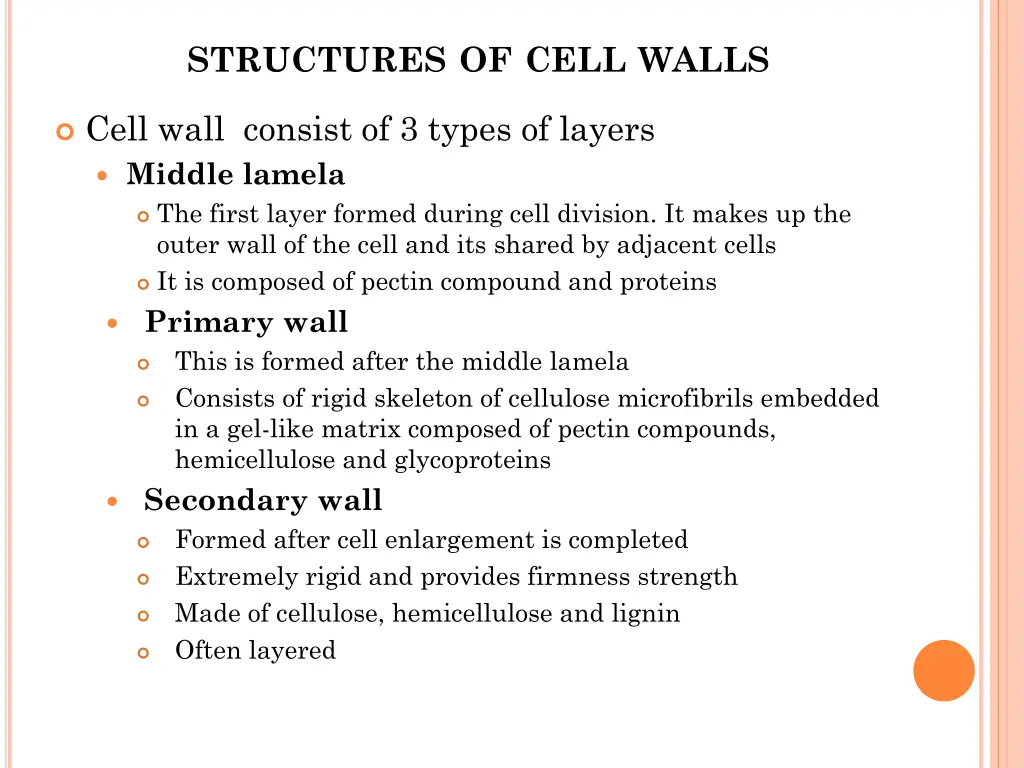 structures of cell walls
