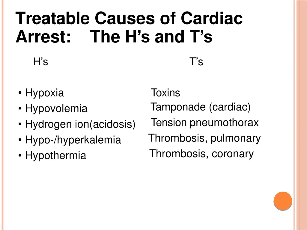 treatable causes of cardiac arrest the h s and t s