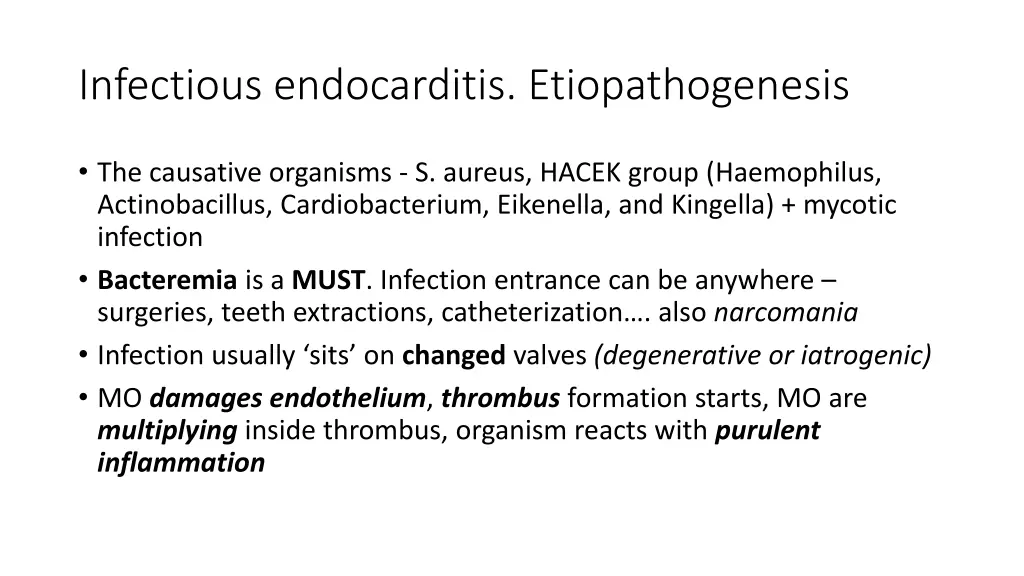 infectious endocarditis etiopathogenesis