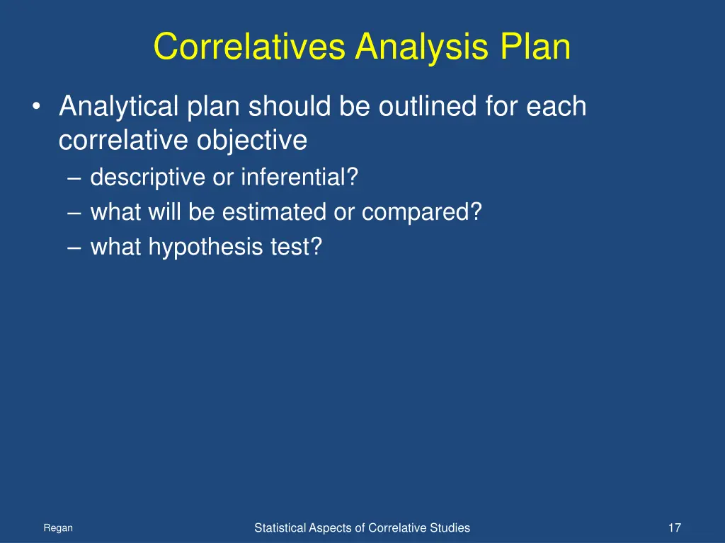 correlatives analysis plan