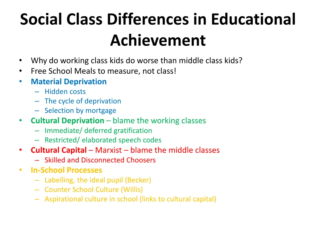 social class differences in educational