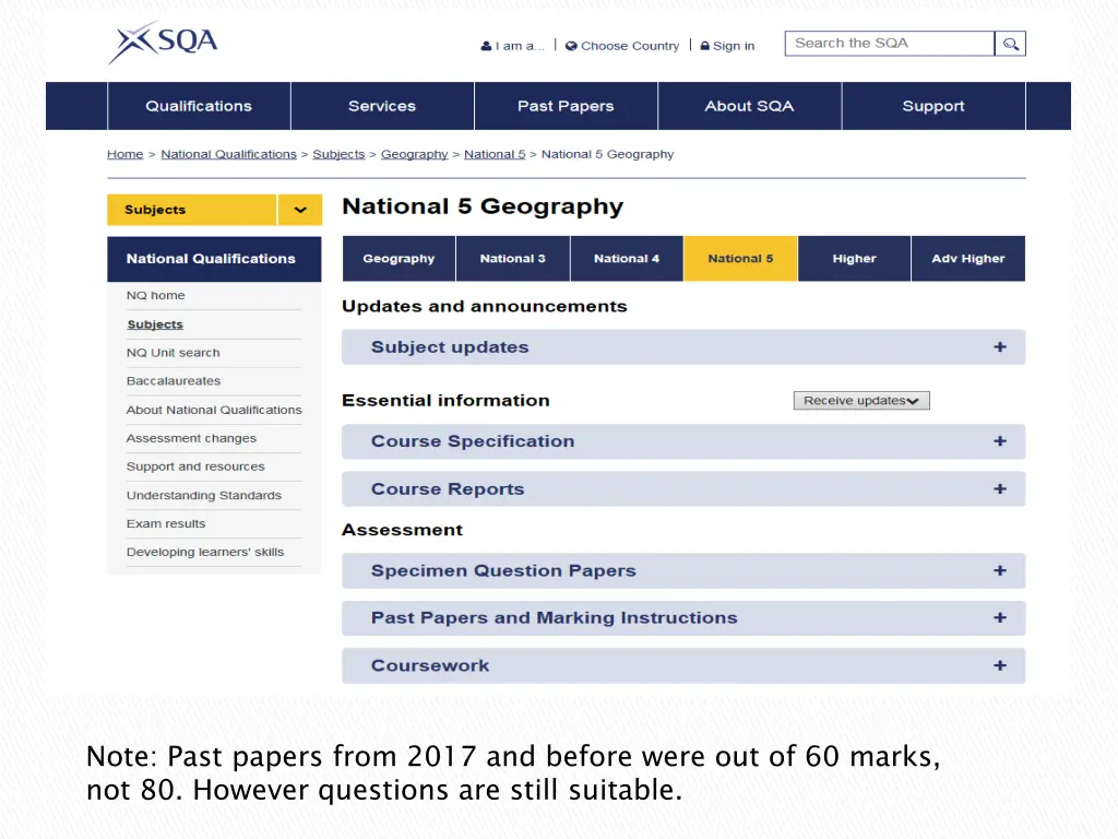 note past papers from 2017 and before were