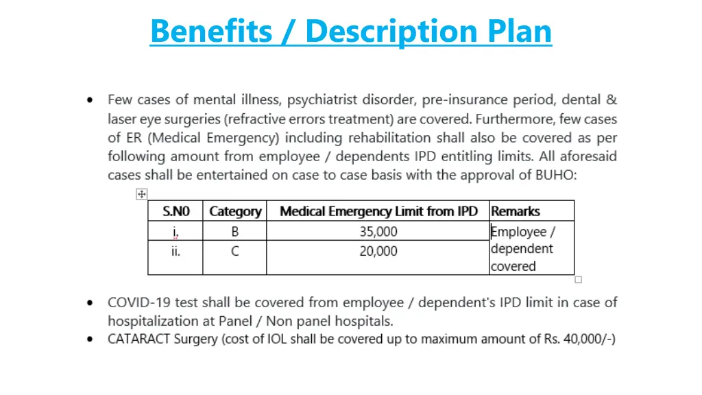 benefits description plan 2