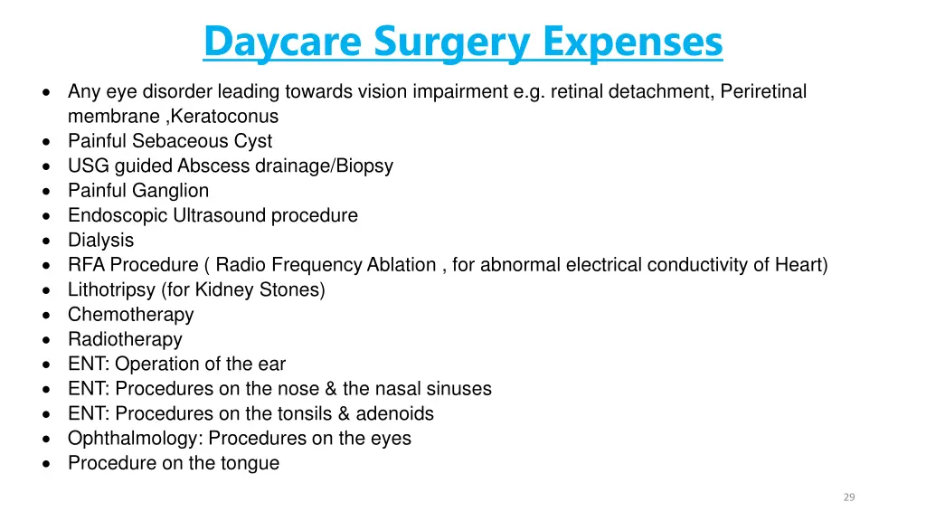 daycare surgery expenses