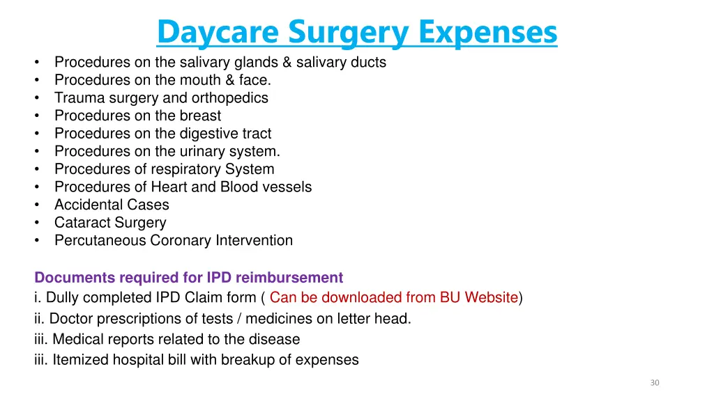 daycare surgery expenses procedures