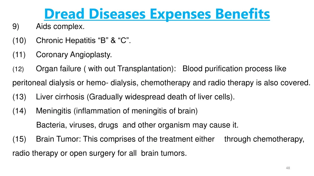 dread diseases expenses benefits aids complex