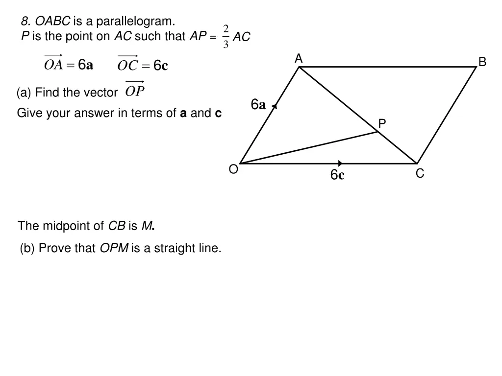 8 oabc is a parallelogram p is the point 1