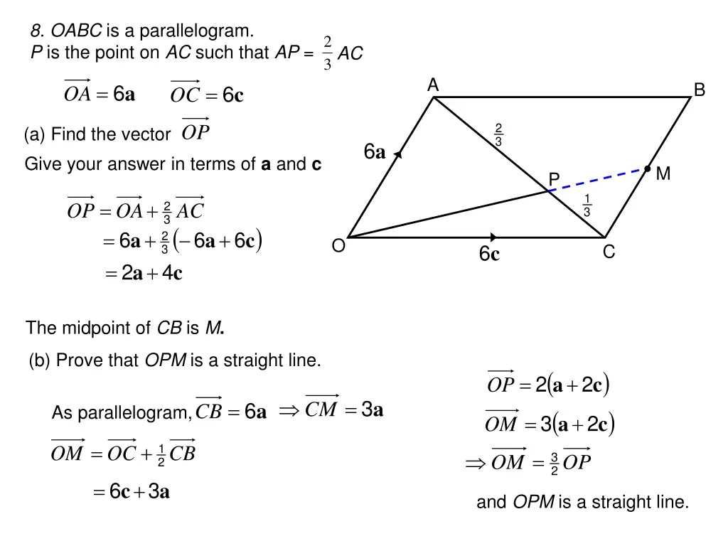 8 oabc is a parallelogram p is the point