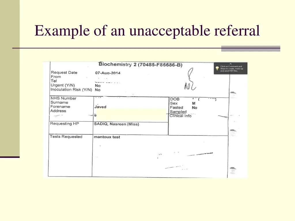 example of an unacceptable referral
