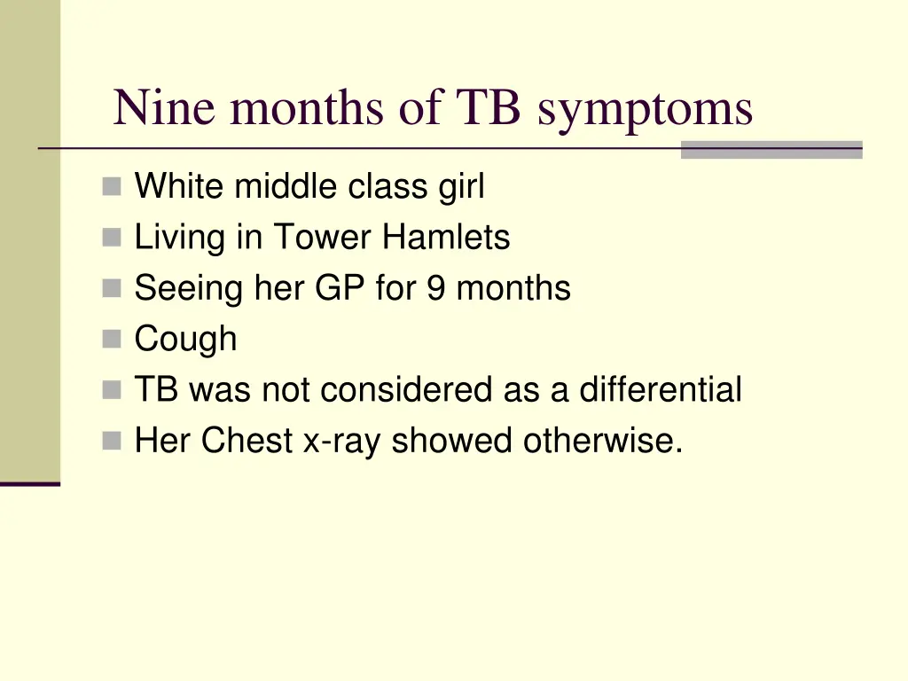 nine months of tb symptoms